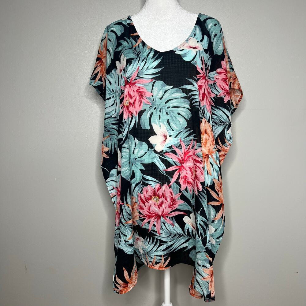 Womens Floral Beach Swim Cover Up Tropical Swimwear Kimono Tie Back Flowy Medium